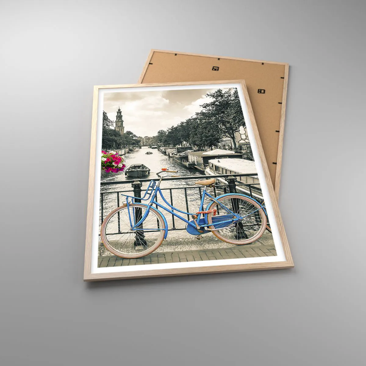 Poster in light oak frame - Colour of a Street in Amsterdam - 61x91 cm