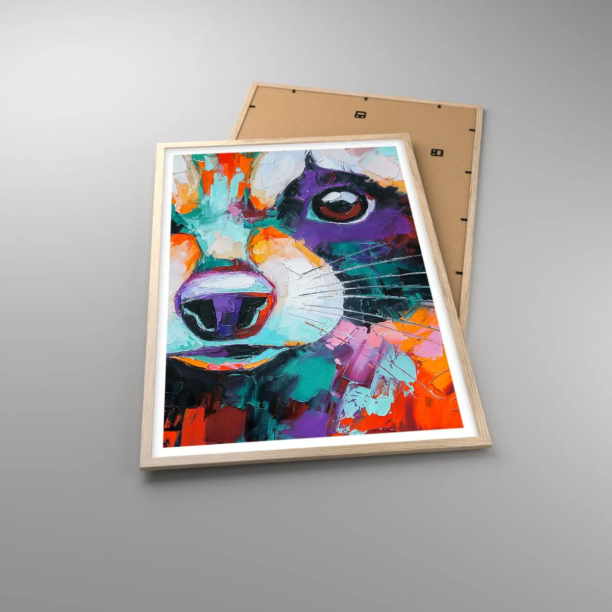 Plakat i ramme af lyst egetræ - Kun gode følelser - 61x91 cm