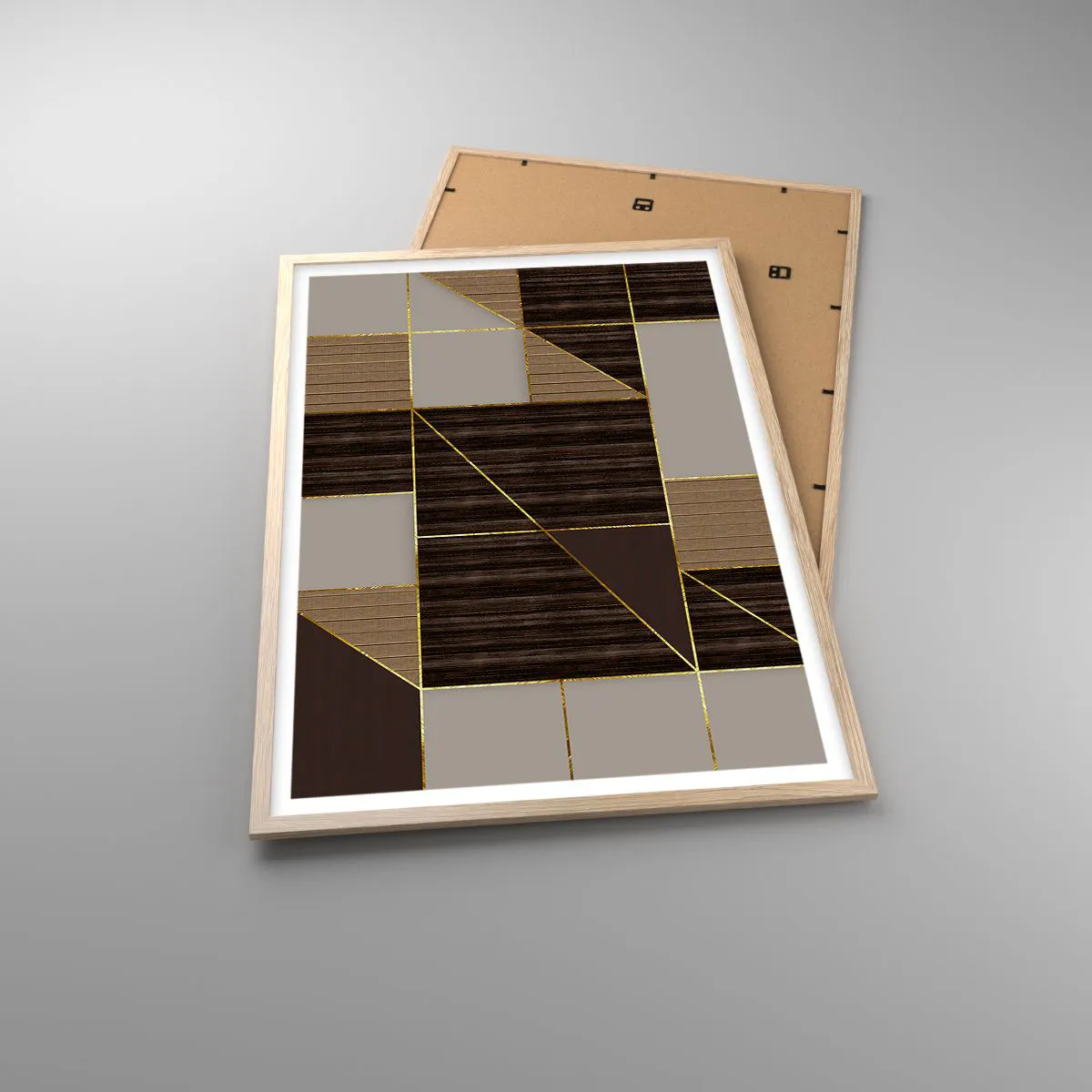 Poszter világos tölgy keretben - Barna és arany mozaik - 61x91 cm