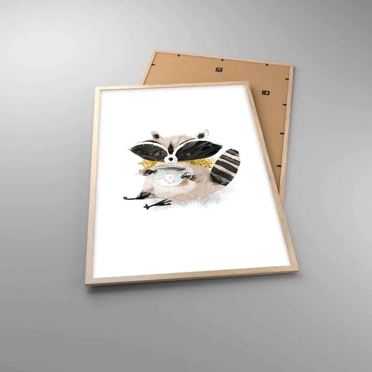 Plakat i ramme af lyst egetræ - Min ven vaskebjørnen - 61x91 cm