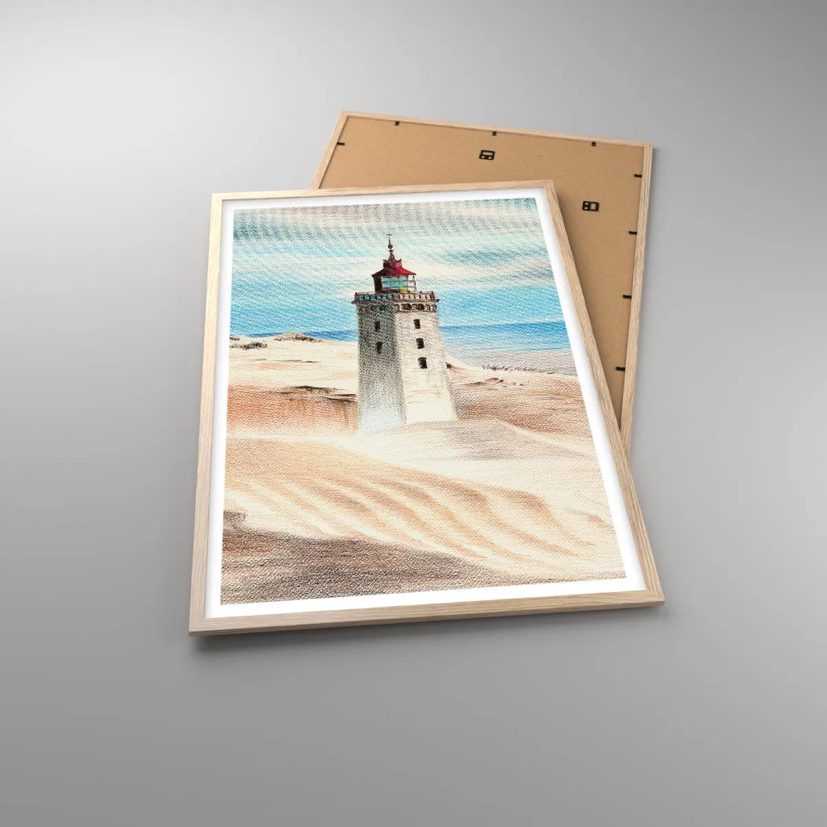 Plakat i ramme af lyst egetræ - Altid med blikket rettet mod havet - 61x91 cm