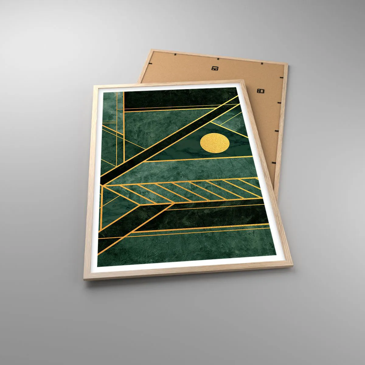 Poster in einem Rahmen aus heller Eiche - Dynamik von Gold und Azurblau - 61x91 cm