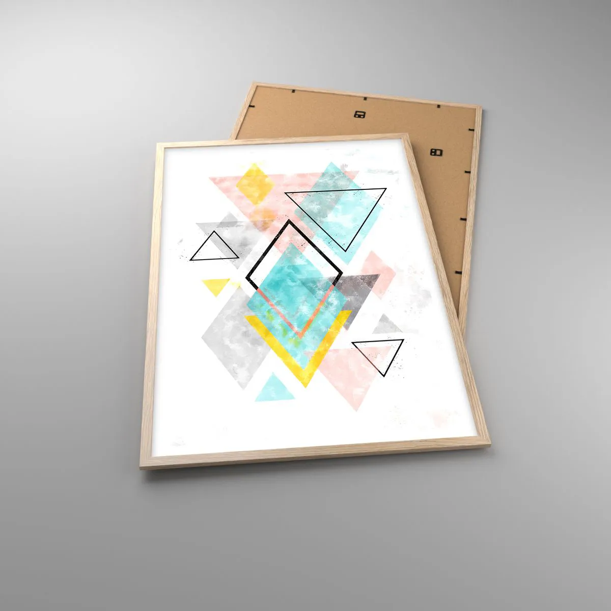 Plakat i ramme af lyst egetræ - Geometrisk leg - 61x91 cm