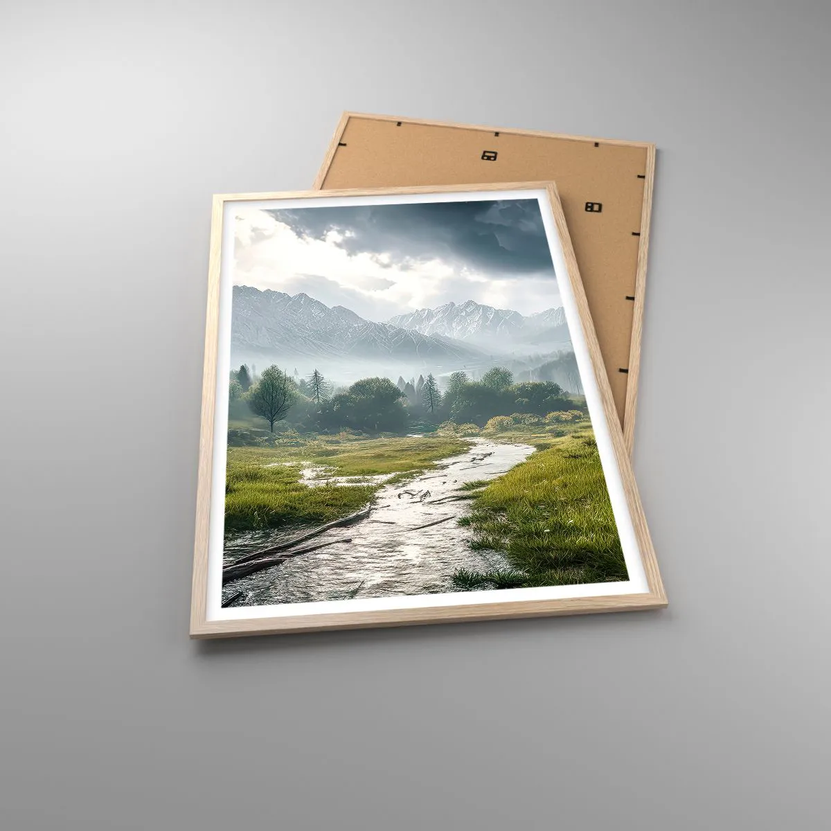 Plakat i ramme af lyst egetræ - Der og tilbage - 61x91 cm