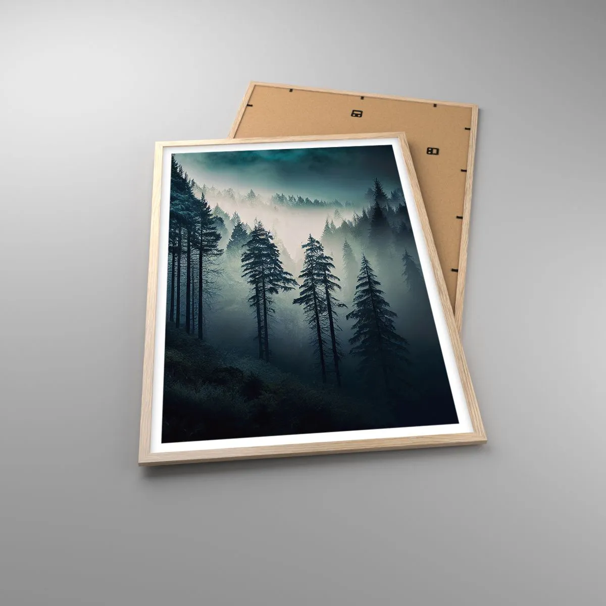 Poster in einem Rahmen aus heller Eiche - Bergmorgen - 61x91 cm