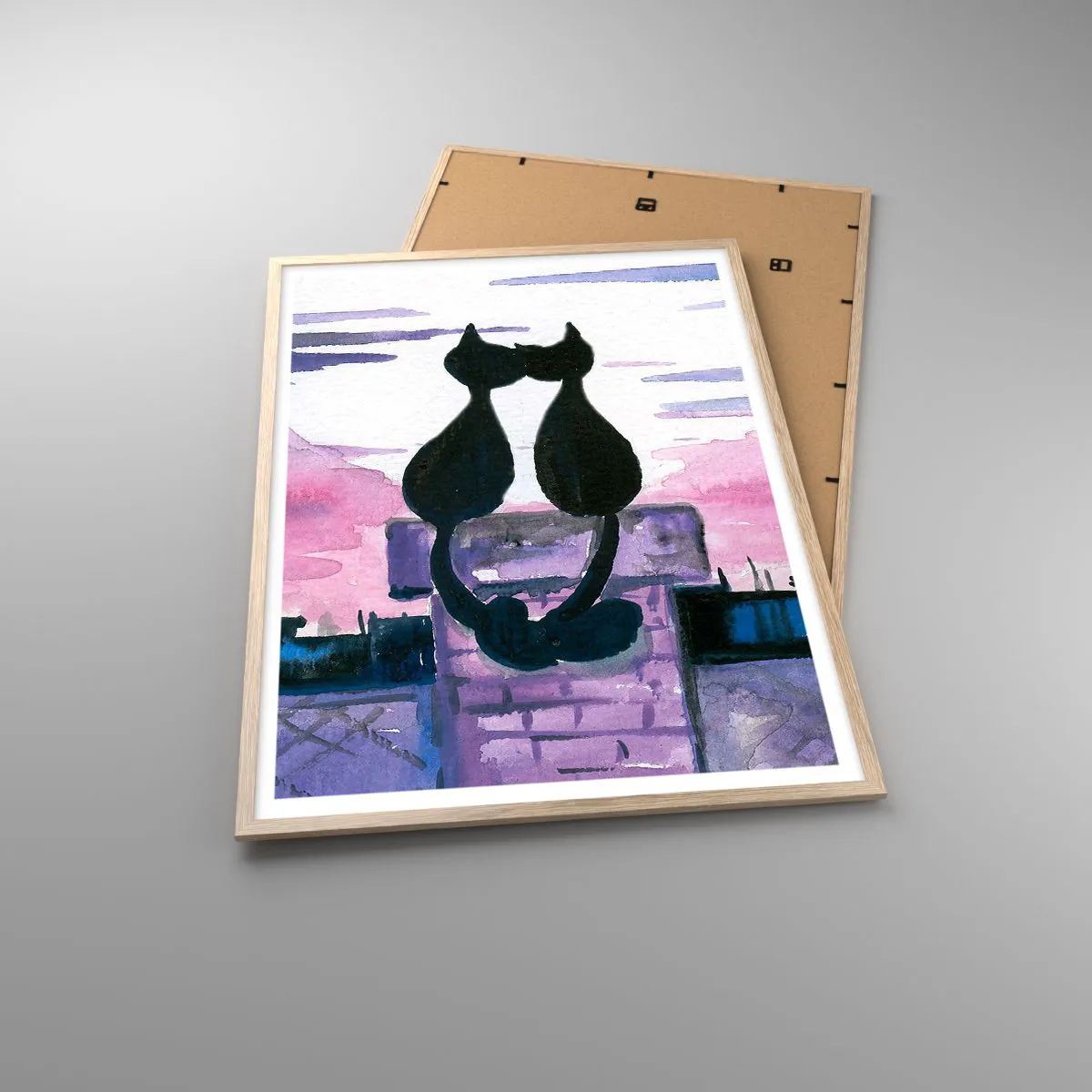 Poster in einem Rahmen aus heller Eiche - Rendez-vous unter dem Mond - 70x100 cm