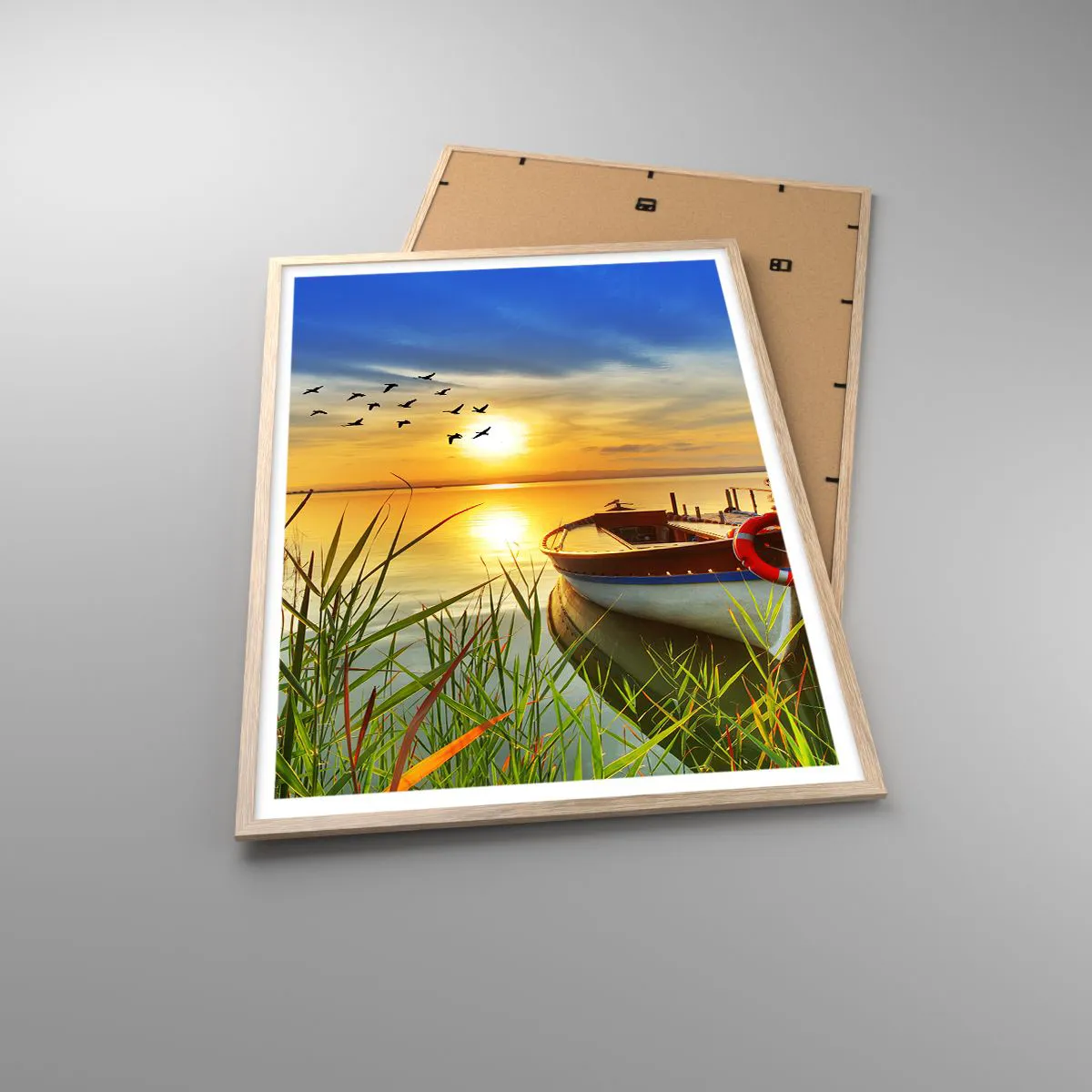 Plakat i ramme af lyst egetræ - Skarverne er allerede på vej væk - 70x100 cm