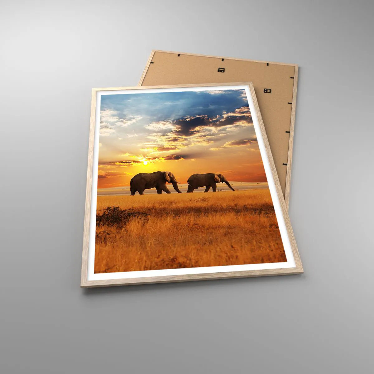 Plakat i ramme af lyst egetræ - Familievandring - 70x100 cm