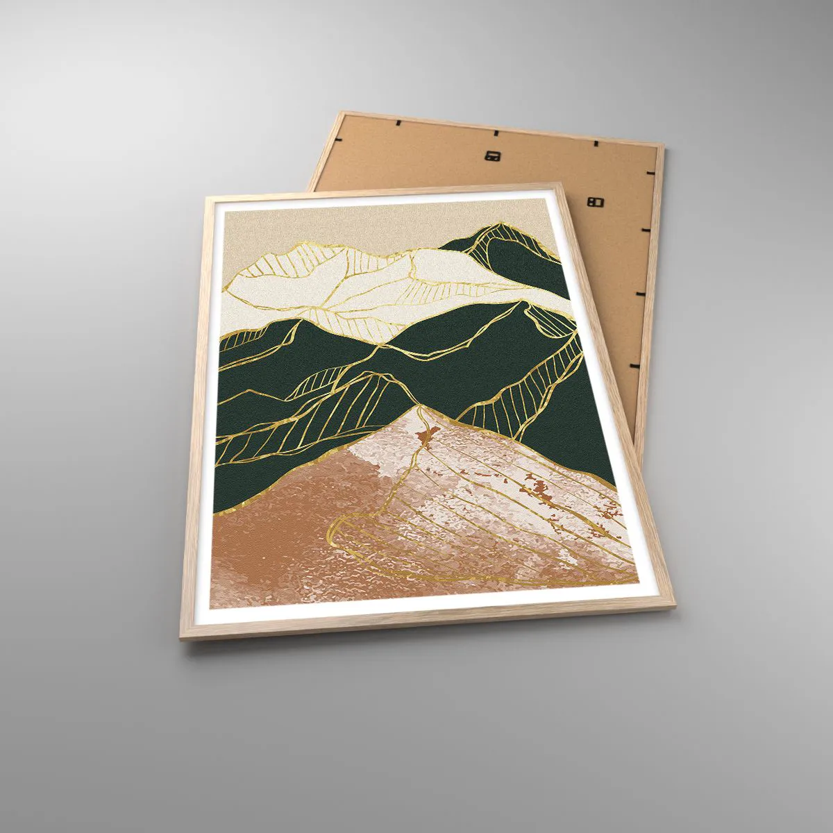 Poster in light oak frame - Golden Peaks - 70x100 cm