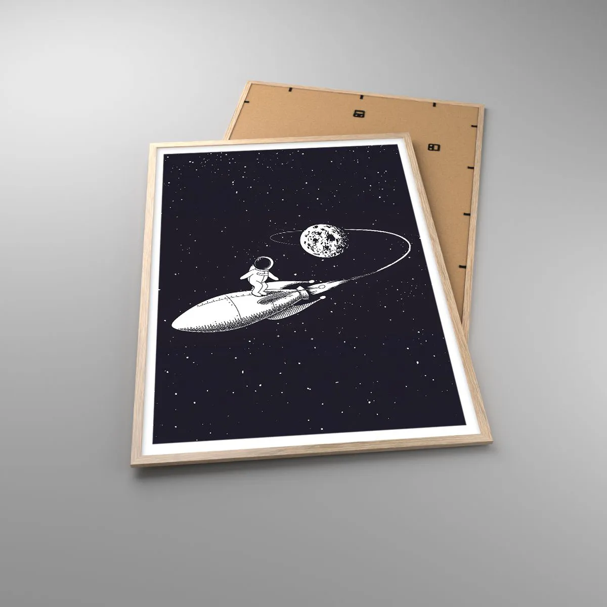 Poster in einem Rahmen aus heller Eiche - Weltraumsurfer - 70x100 cm