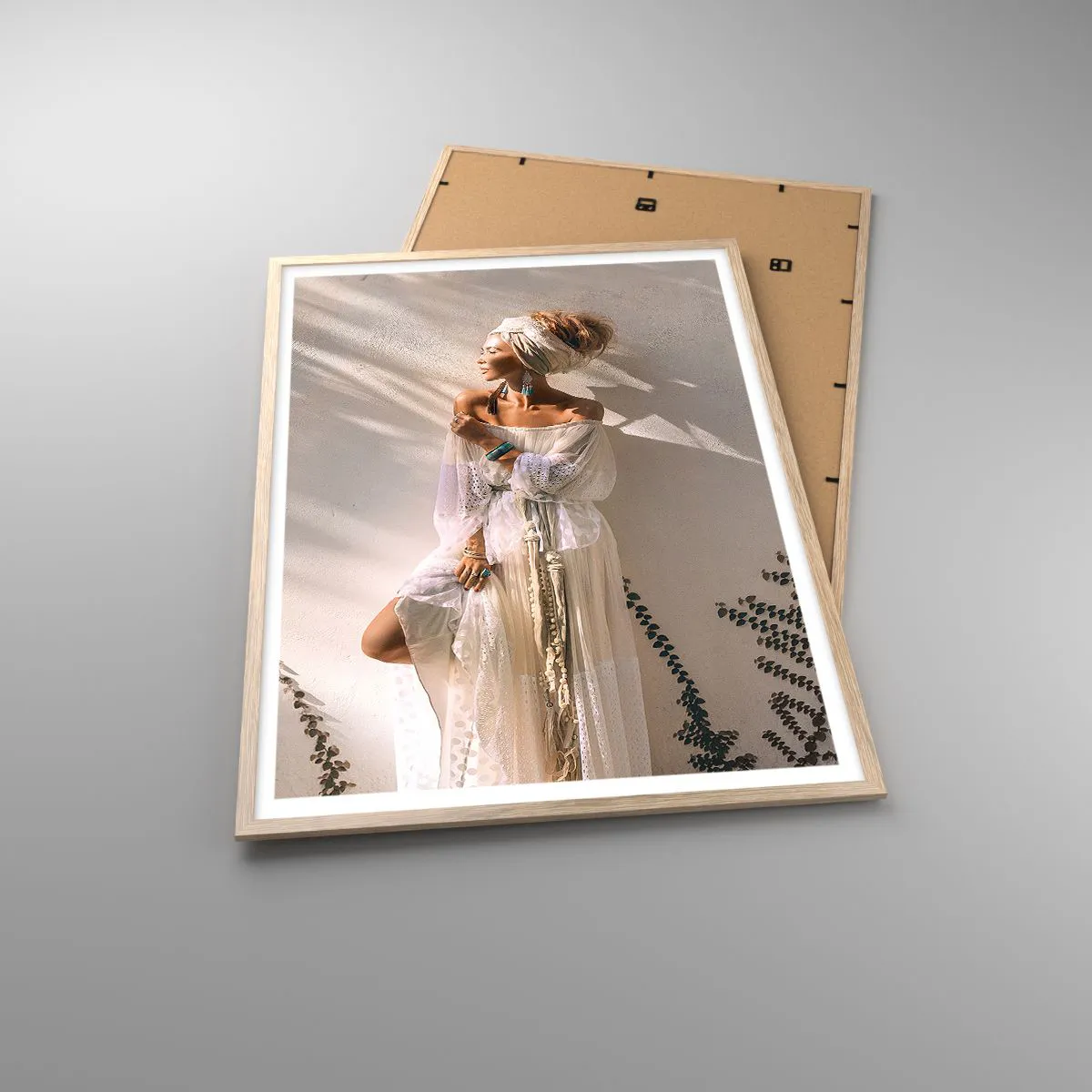 Poster in light oak frame - Sun and Girl - 70x100 cm