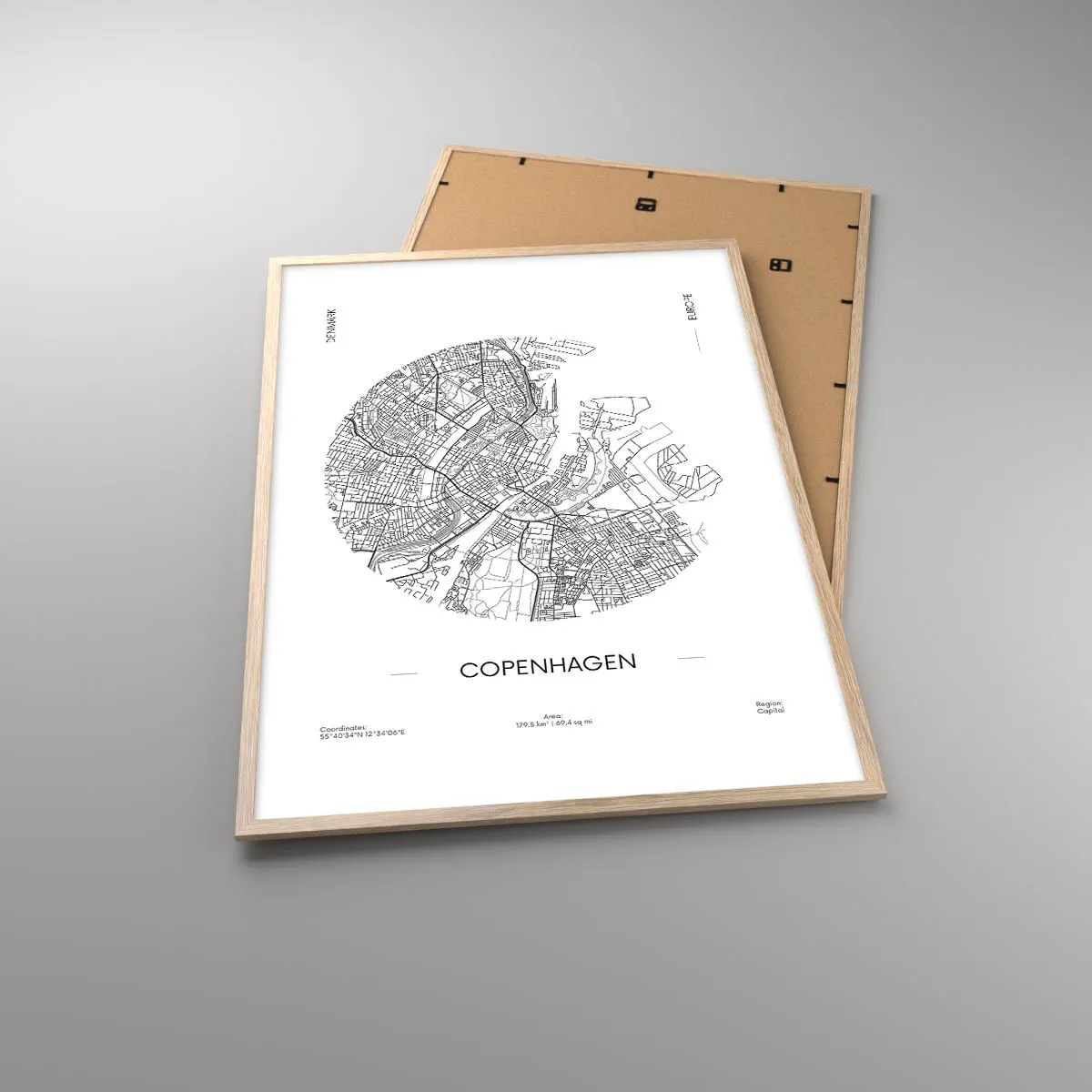 Poszter világos tölgy keretben - Koppenhága anatómiája - 70x100 cm