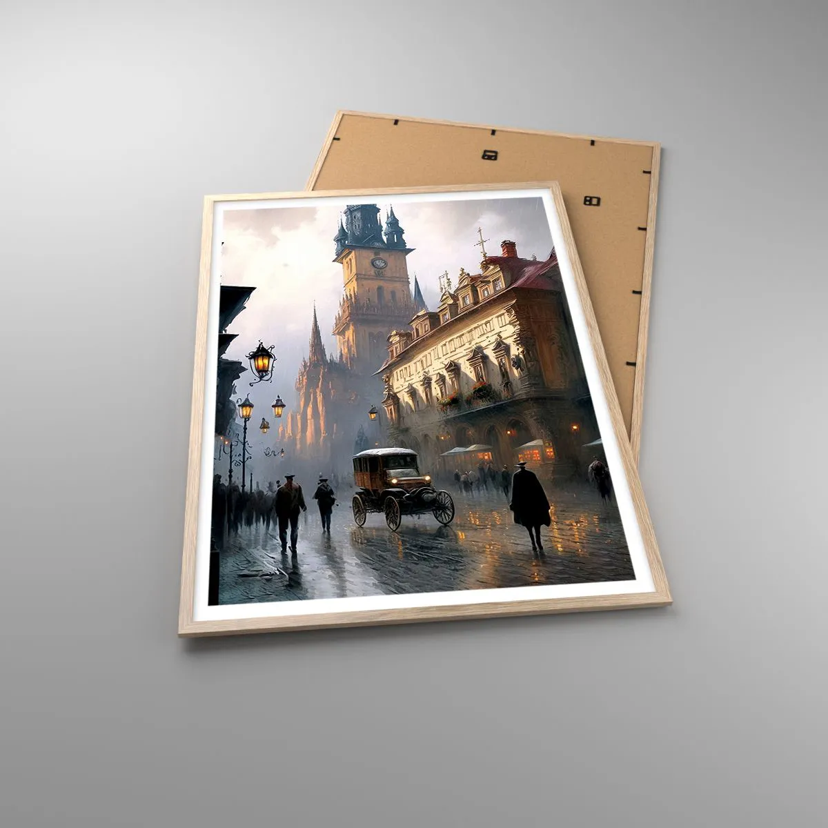 Poster in light oak frame - Charm of Evening in Prague - 70x100 cm