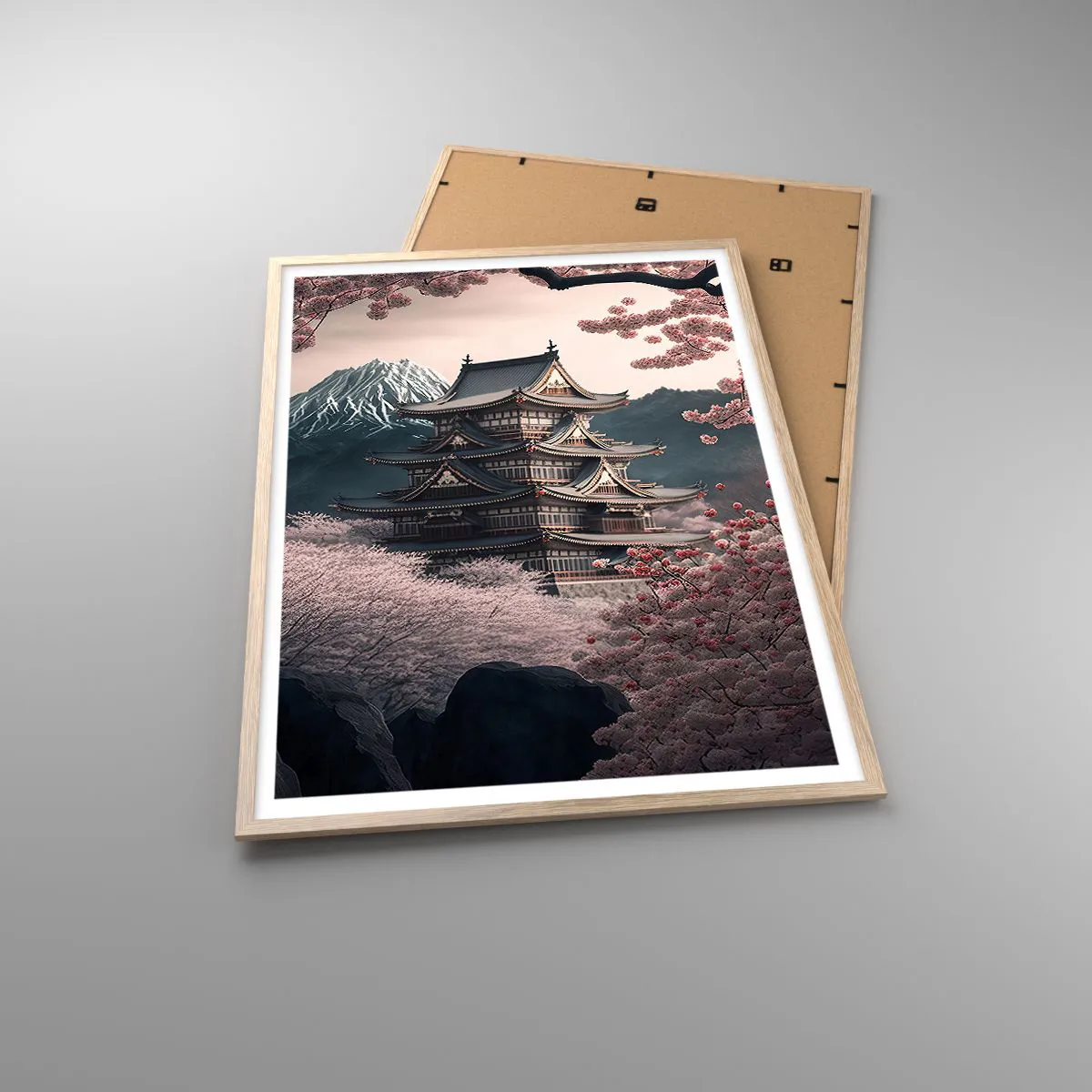 Póster en marco roble claro - Tierra de cerezos en flor - 70x100 cm