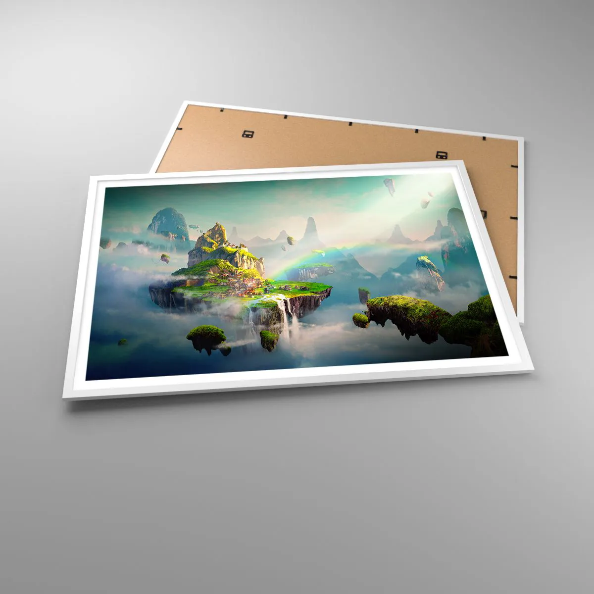 Plagát v bielom ráme - Uprostred neba - šťastné ostrovy - 100x70 cm