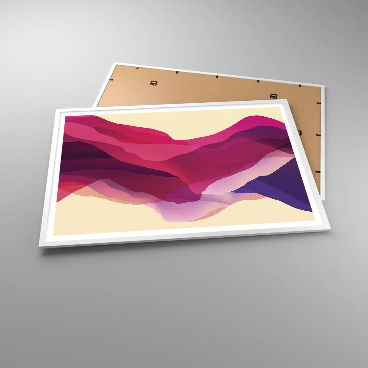Plakat w białej ramie - Fale purpury - 100x70 cm