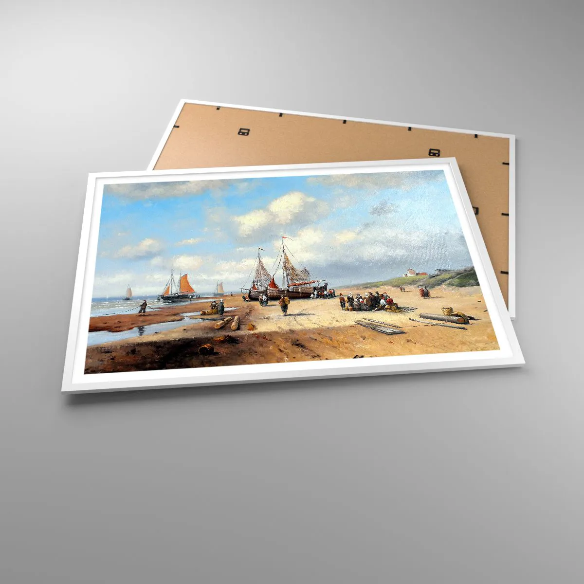 Póster en marco blanco - Después de una pesca exitosa - 100x70 cm