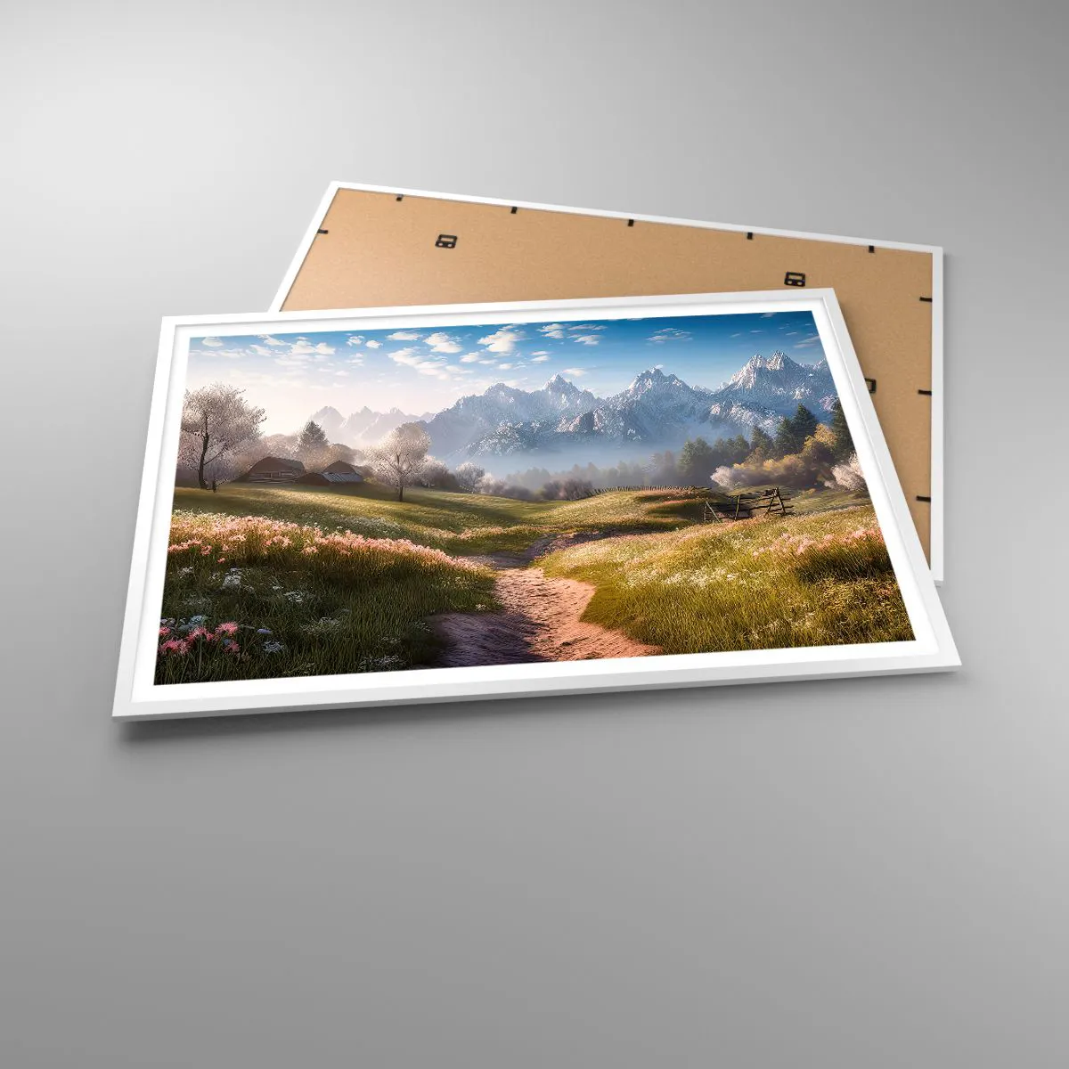 Affiche dans un cadre blanc - Poster - Vallée idyllique - 100x70 cm