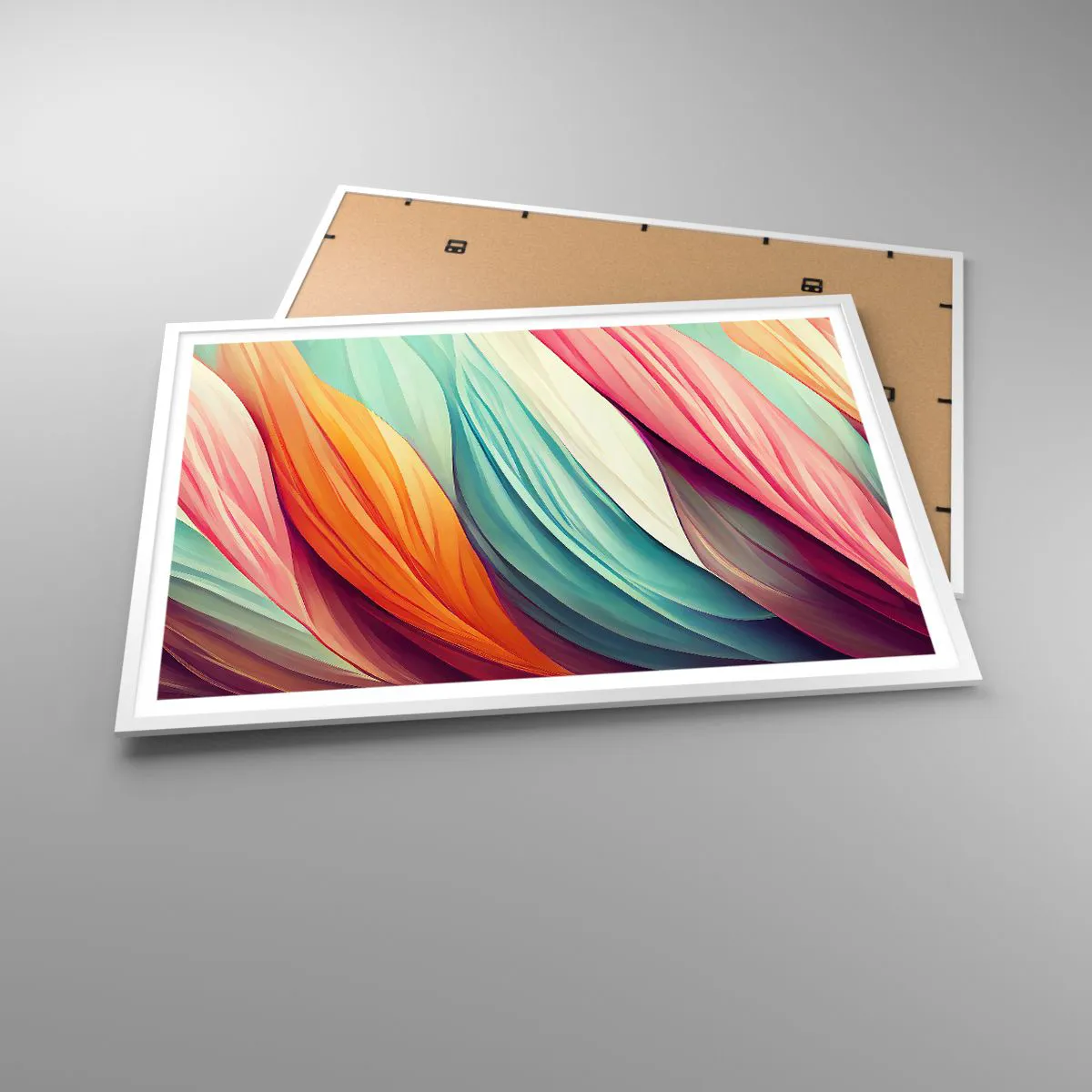 Affiche dans un cadre blanc - Poster - Tissage arc-en-ciel - 100x70 cm