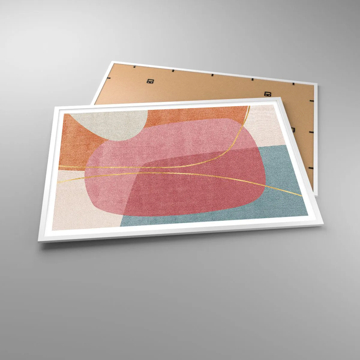 Affiche dans un cadre blanc - Poster - Composition pastel au fil d'or - 100x70 cm