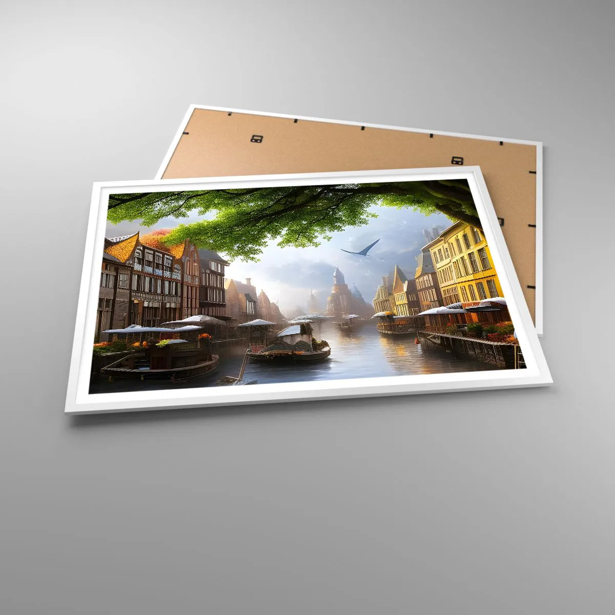 Plagát v bielom ráme - Holandská mestská krajinka - 100x70 cm