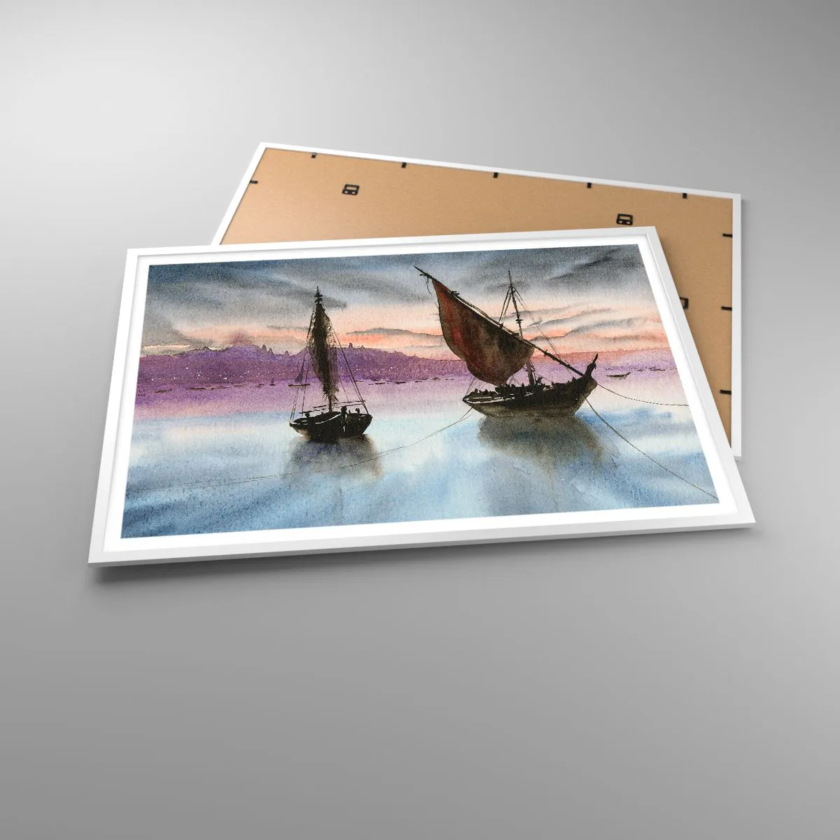Poster in een witte lijst - Avond in de haven - 100x70 cm