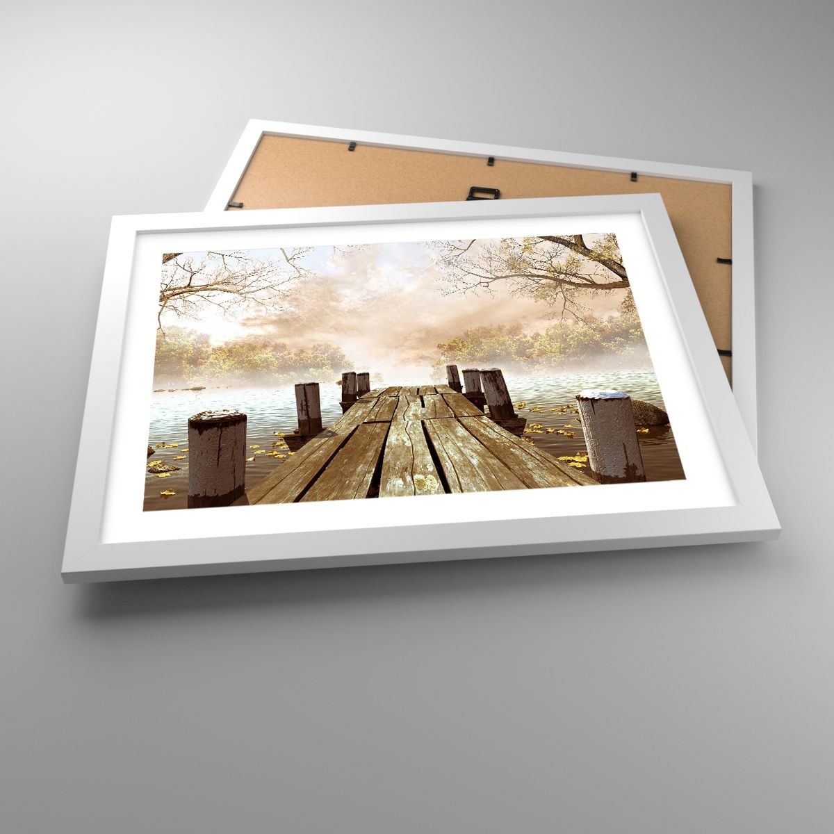 Affiche Paysage, Affiche Lac, Affiche Pont De Bois, Affiche La Nature, Affiche Brouillard
