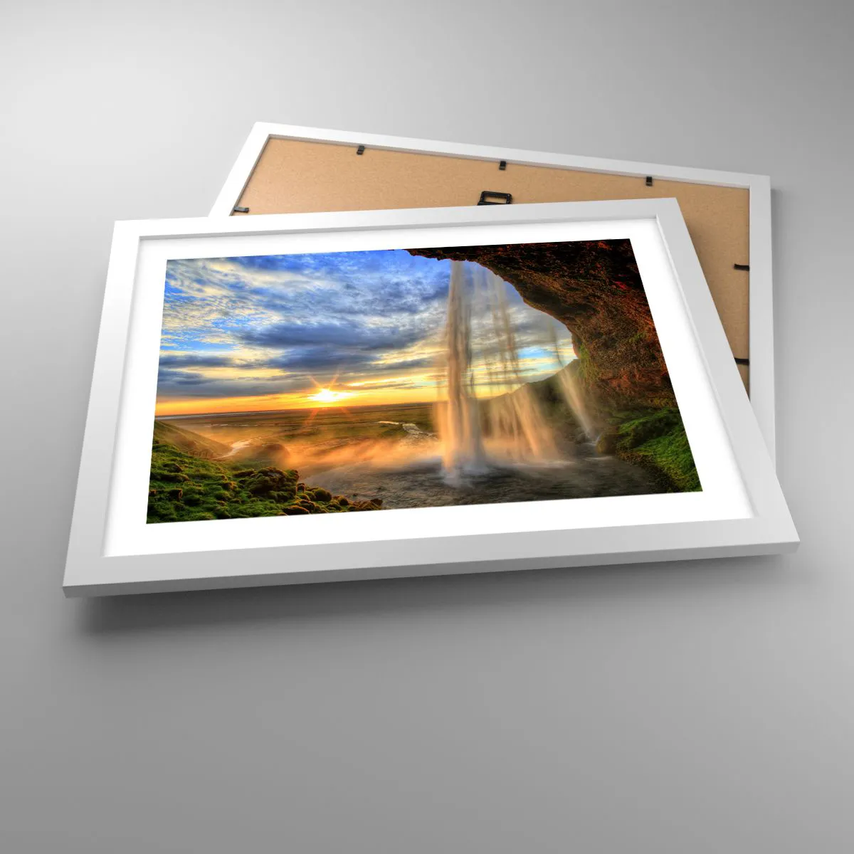 Affiche dans un cadre blanc - Poster - Le monde derrière un voile de gouttes - 40x30 cm