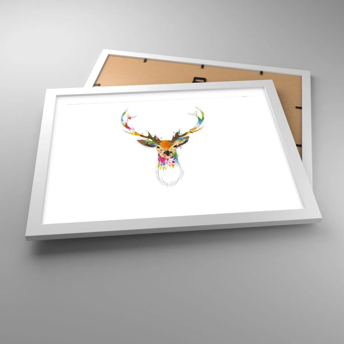Affiche dans un cadre blanc - Poster - Un cerf doux baigné de couleur - 40x30 cm