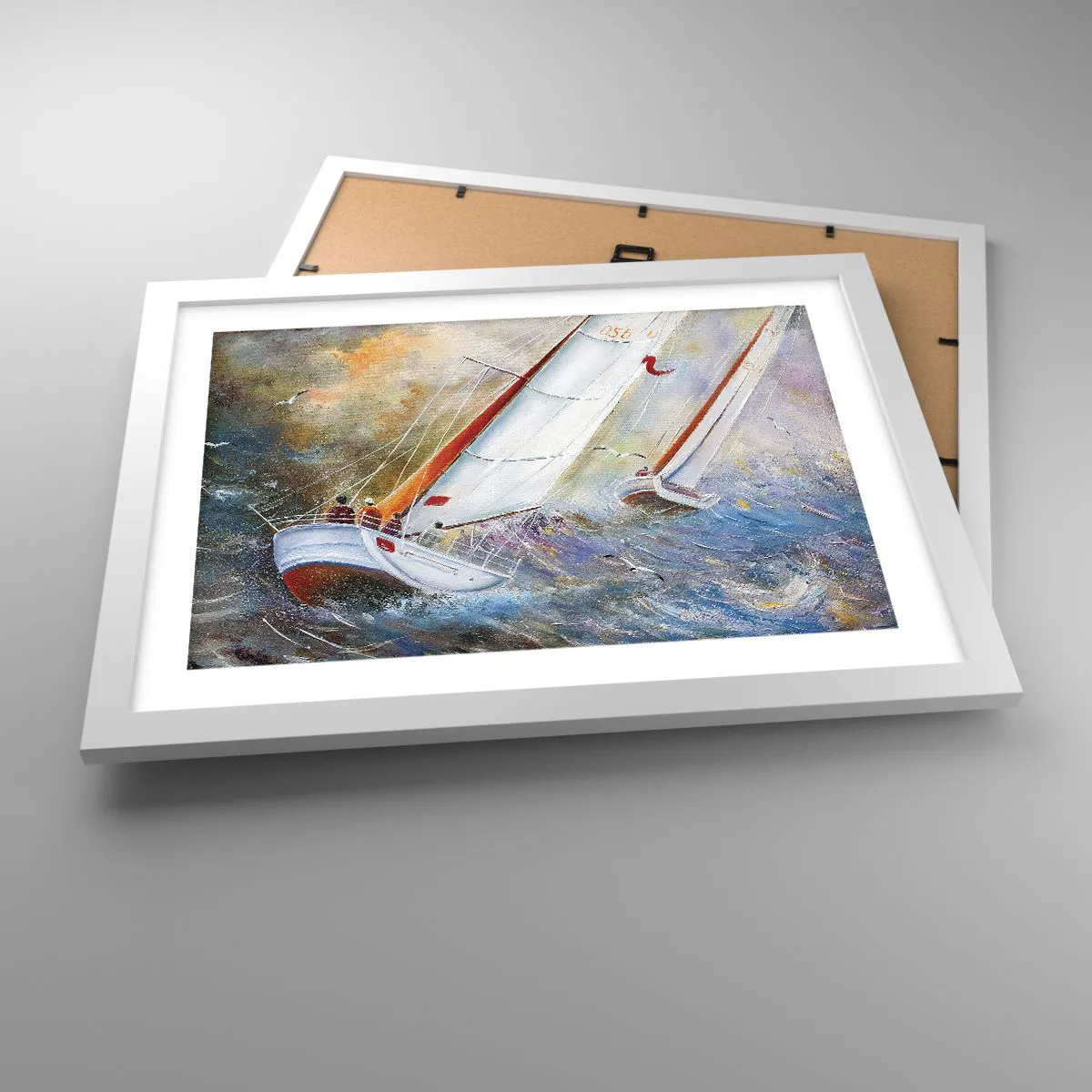 Poster in einem weißen Rahmen - Durch die Wellen laufend - 40x30 cm