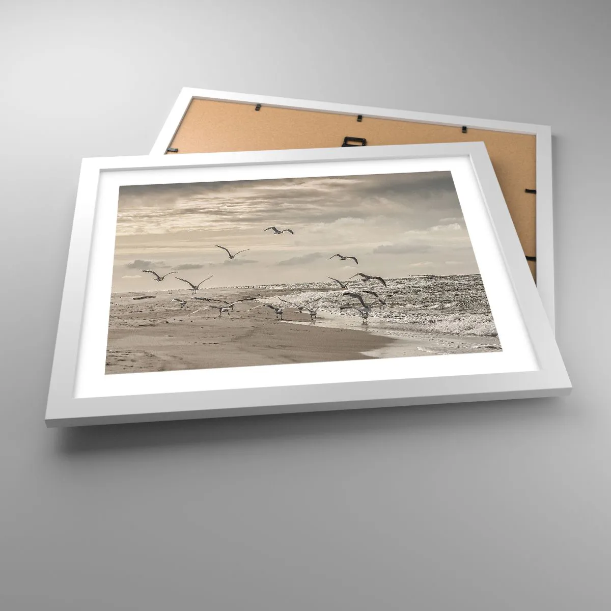 Affisch i vit ram - Havets brus, fågelsång - 40x30 cm