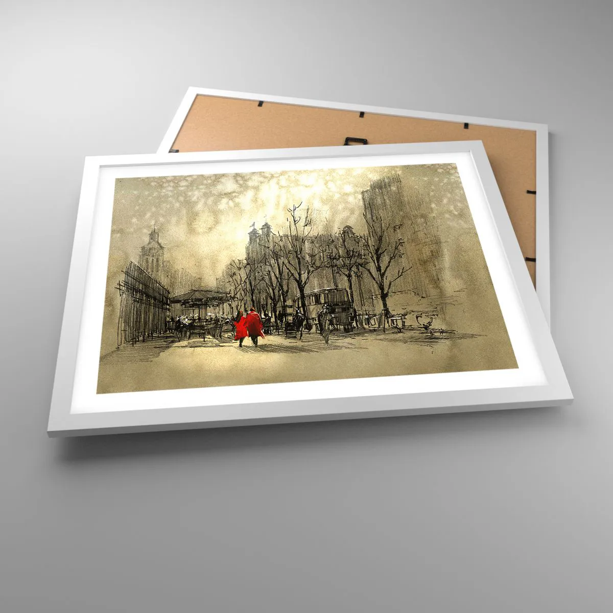 Poster în ramă albă - O întâlnire în ceața londoneză  - 50x40 cm