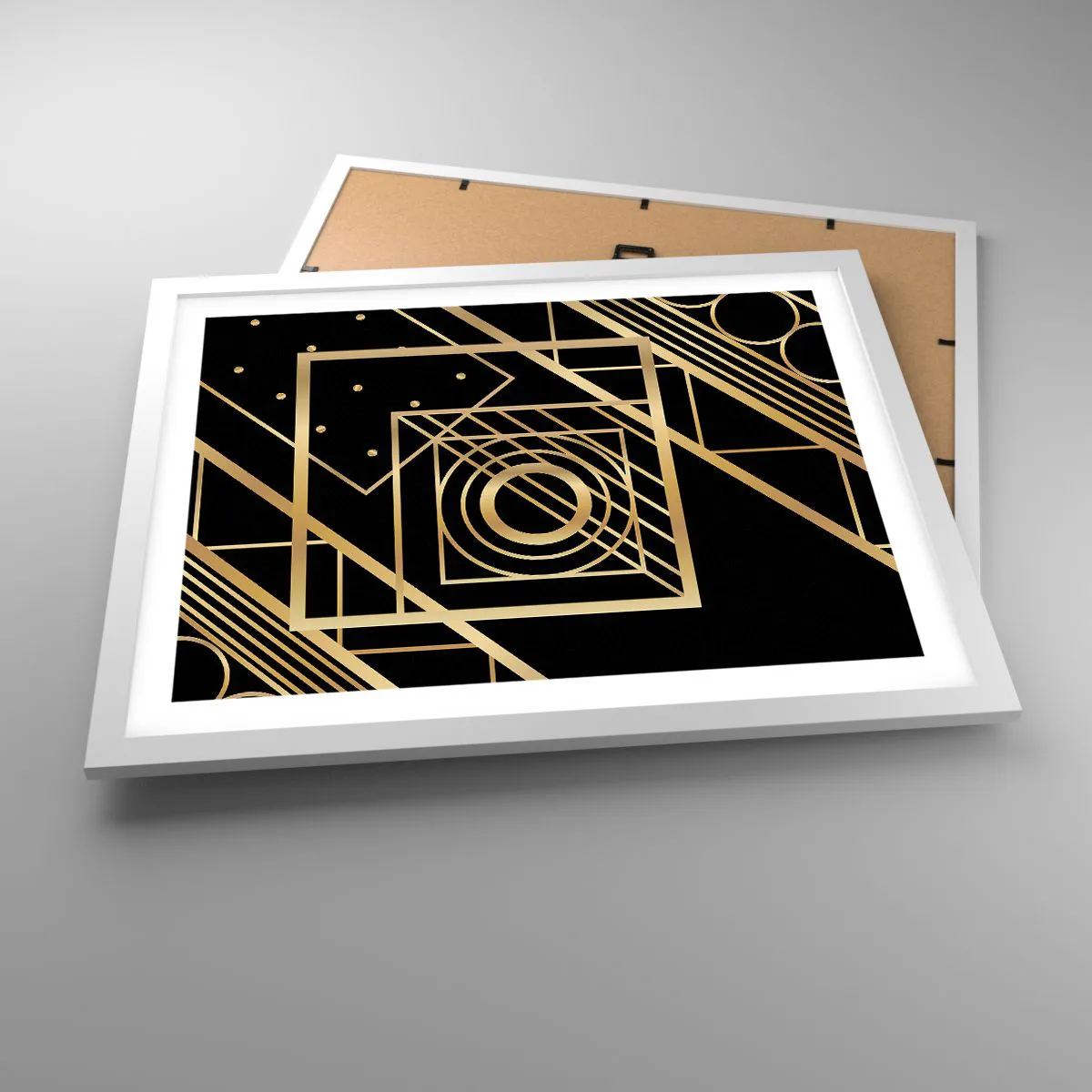 Póster en marco blanco - Geometría dorada - 50x40 cm