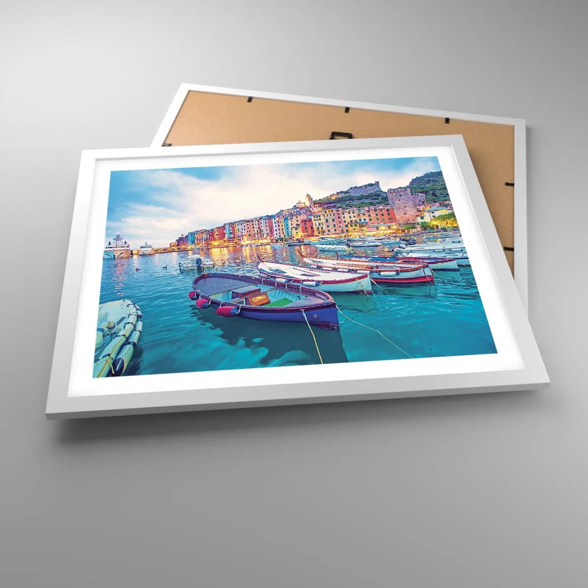 Poster in white frmae - Colourful Evening in a Port - 50x40 cm