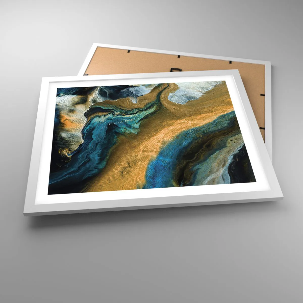 Poster in een witte lijst - Blauw - geel - wederzijdse invloeden - 50x40 cm