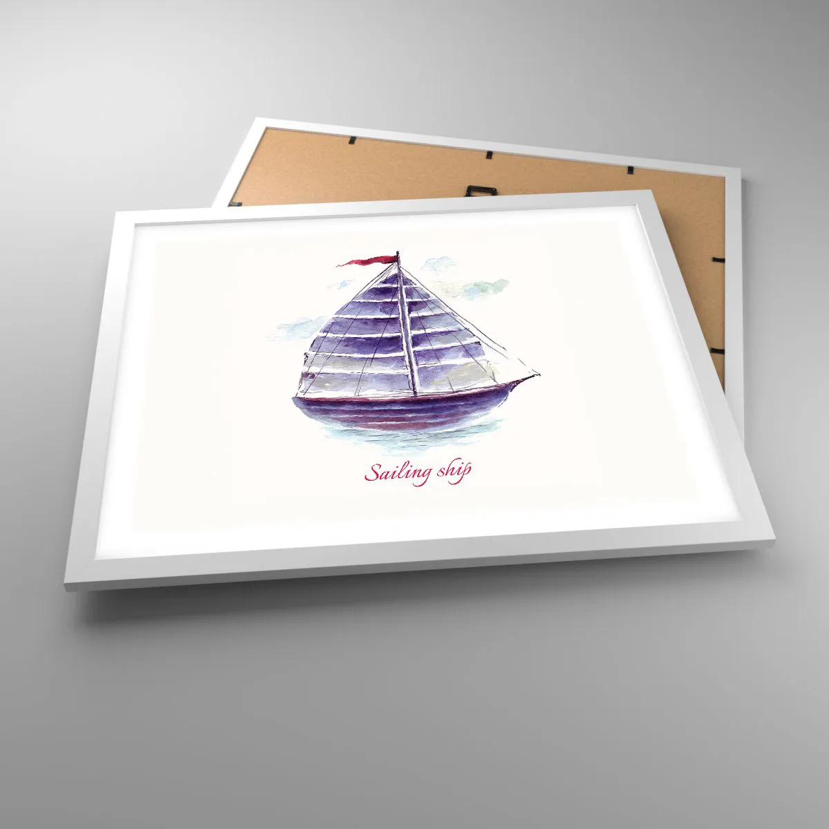 Plakát v bílém rámu - Napnuté plachty a klidná voda - 50x40 cm