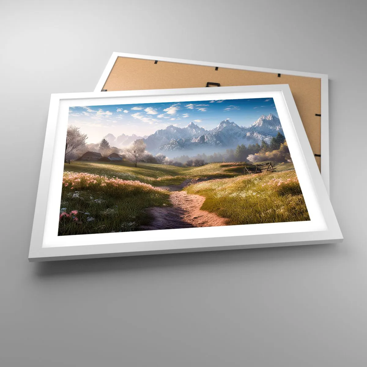 Affisch i vit ram - Idyllisk dal - 50x40 cm