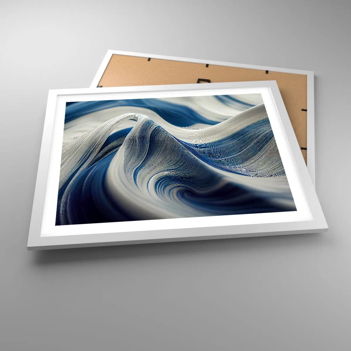 Poster in white frmae - Fluidity of Blue and White - 50x40 cm