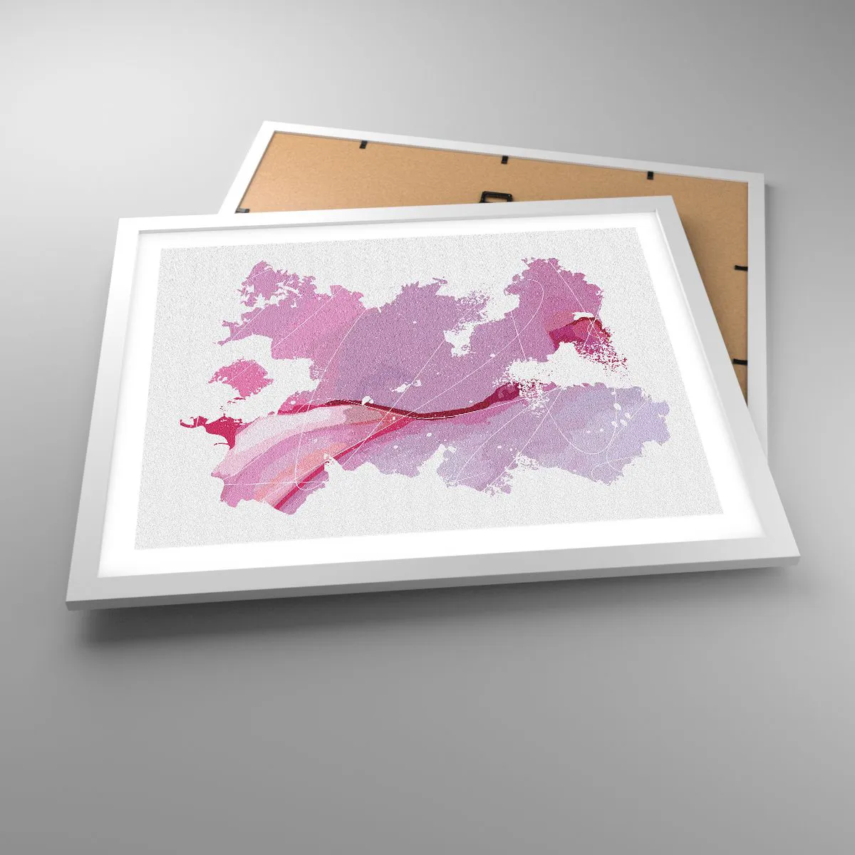 Plakat w białej ramie - Mapa różowego świata - 50x40 cm