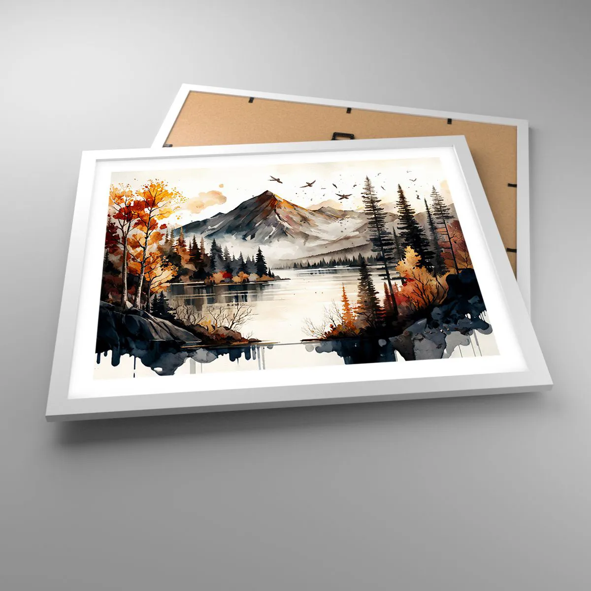 Affiche dans un cadre blanc - Poster - Automne doré dans les montagnes - 50x40 cm