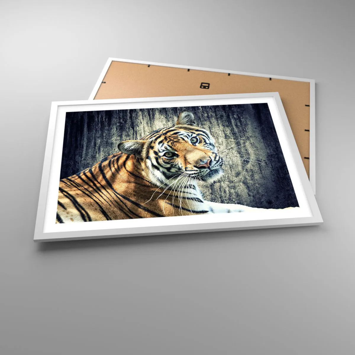 Affiche dans un cadre blanc - Poster - Portrait dans les flots de lumière - 70x50 cm