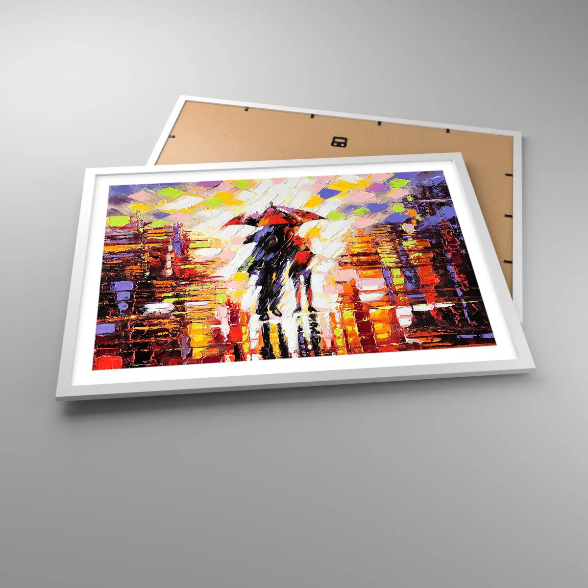 Affiche dans un cadre blanc - Poster - Ensemble à travers la nuit et la pluie - 70x50 cm