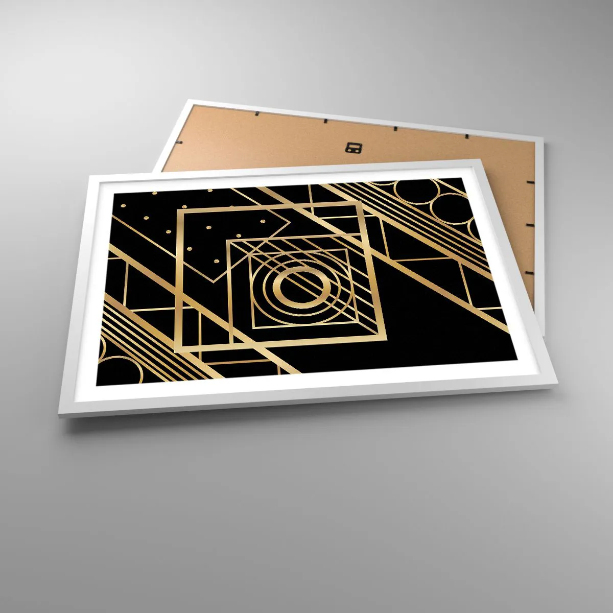 Affiche dans un cadre blanc - Poster - Géométrie en or - 70x50 cm