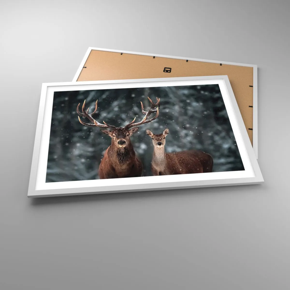 Plagát v bielom ráme - Pán lesa so svojou ženou - 70x50 cm