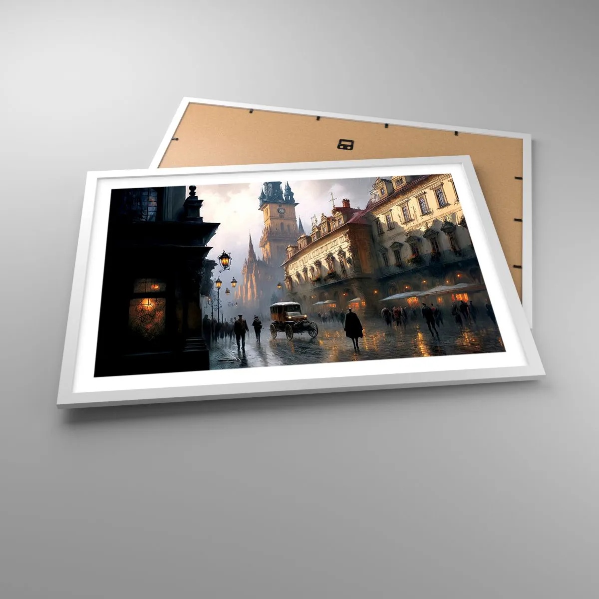 Affiche dans un cadre blanc - Poster - Le charme d'une soirée pragoise - 70x50 cm
