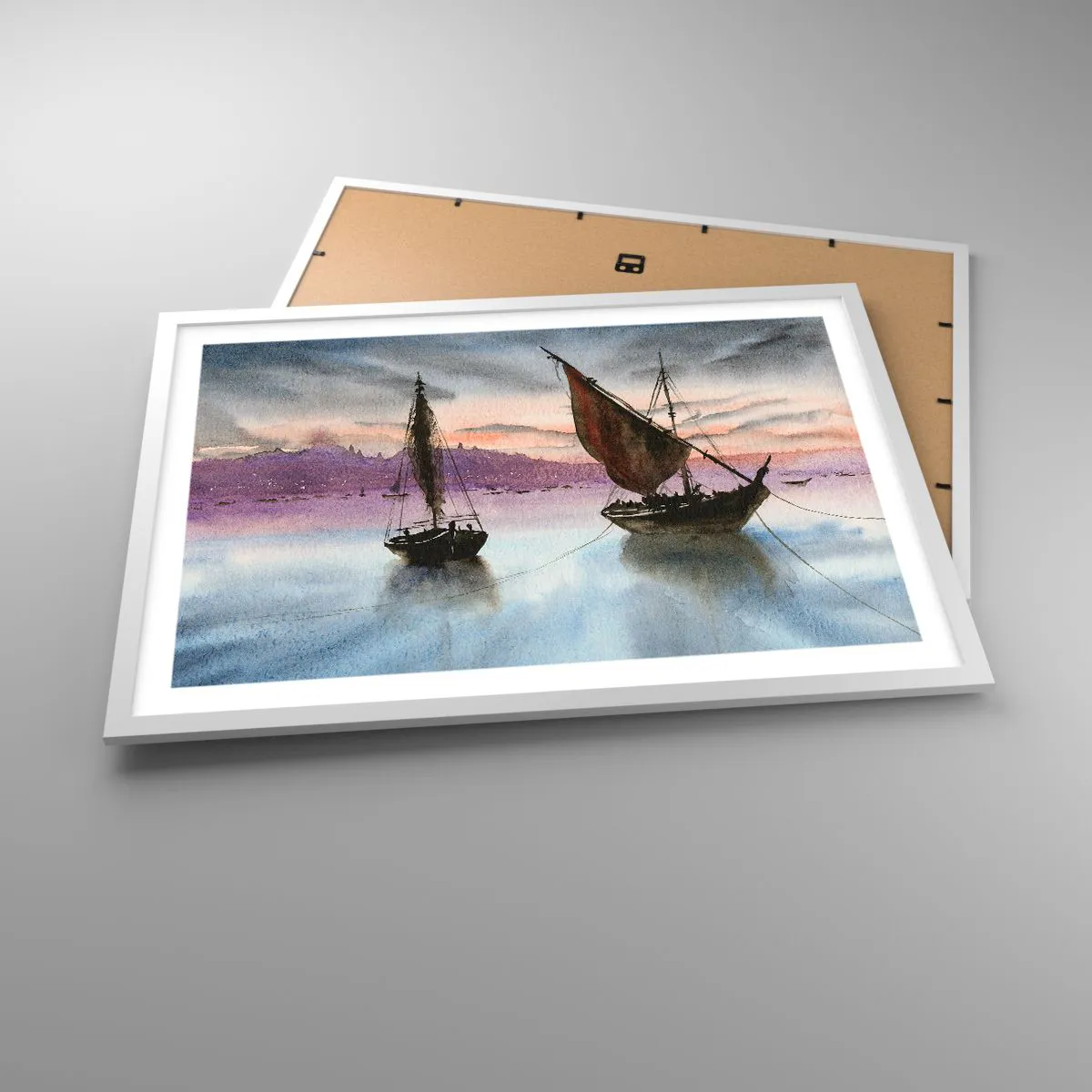 Plakát v bílém rámu - Večer v přístavu - 70x50 cm