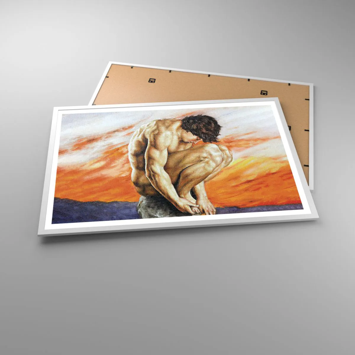 Affiche dans un cadre blanc - Poster - Plongé dans ses pensées - 91x61 cm