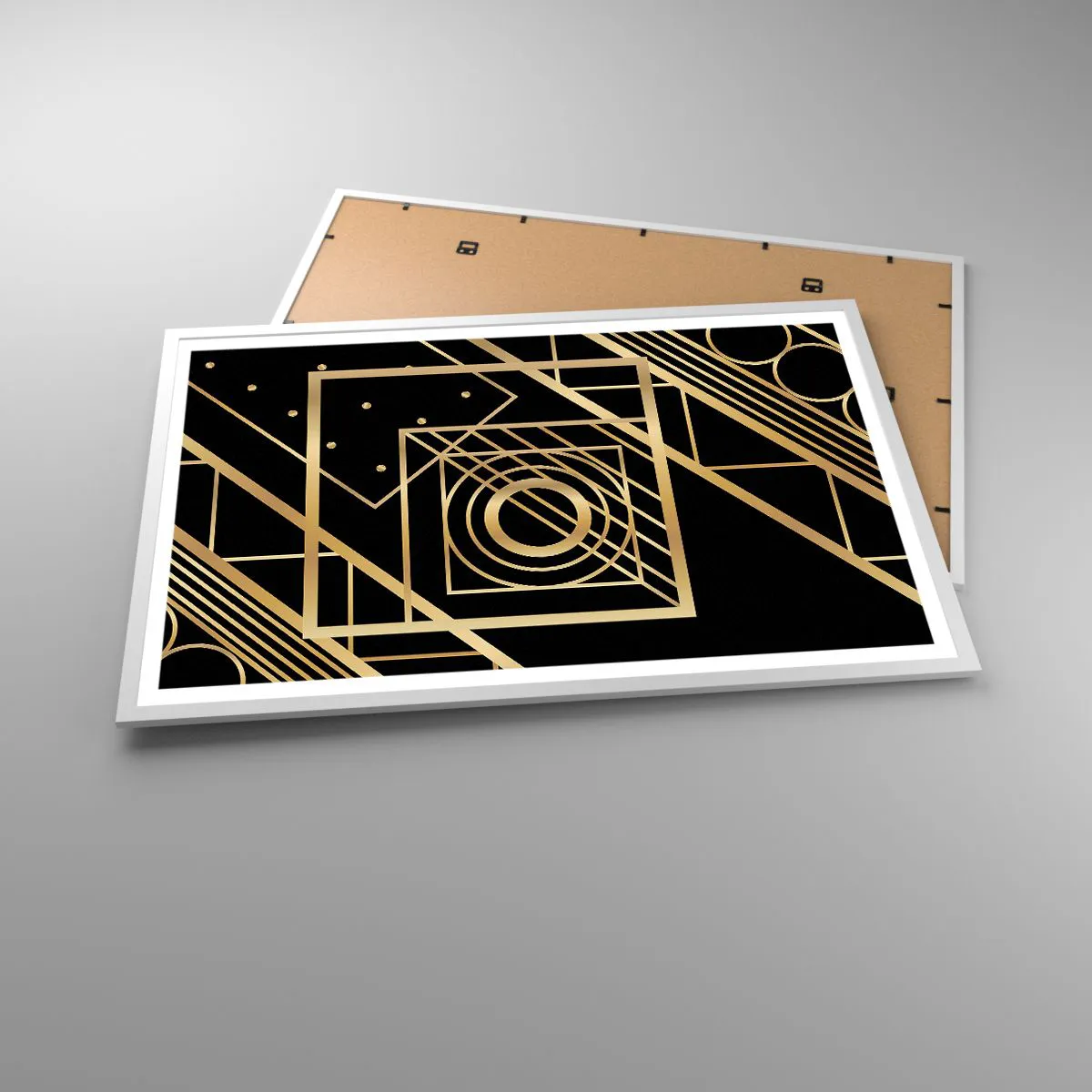 Plakát v bílém rámu - Zlatá geometrie - 91x61 cm