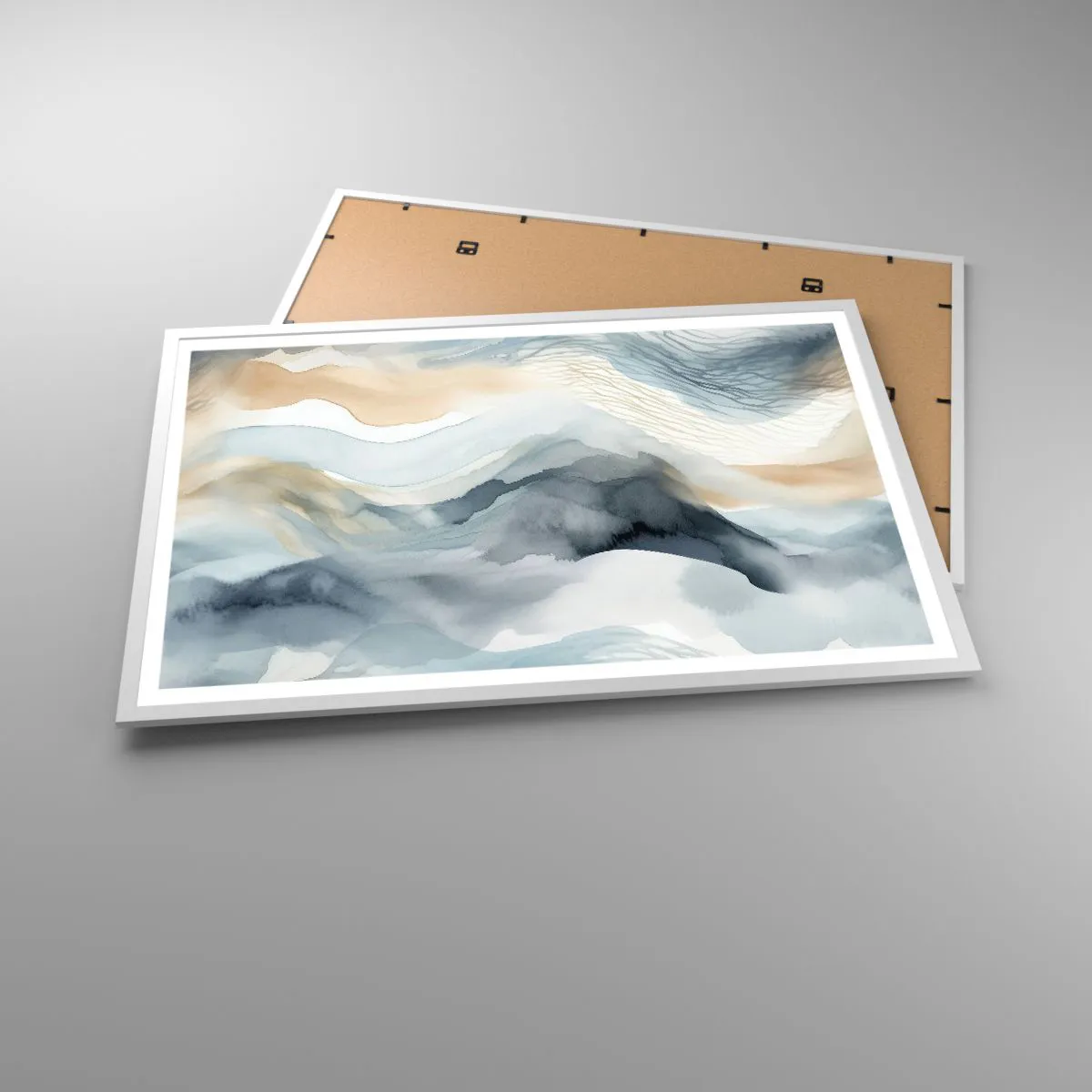 Poster in einem weißen Rahmen - Verschneite und neblige Abstraktion - 91x61 cm