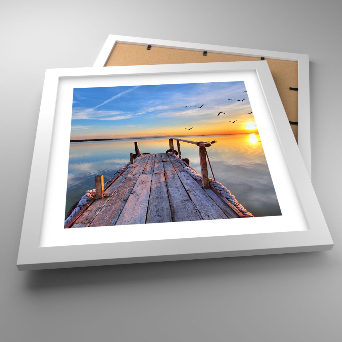 Affiche Paysage, Affiche Lac, Affiche Pont De Bois, Affiche Le Coucher Du Soleil, Affiche Surface De L'Eau
